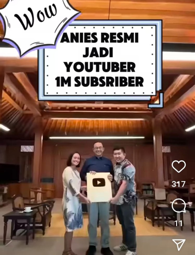 ANIES BASWEDAN DAPAT GOLD BUTTON, RESMI JADI YOUTUBER 1M SUBSCRIBER.