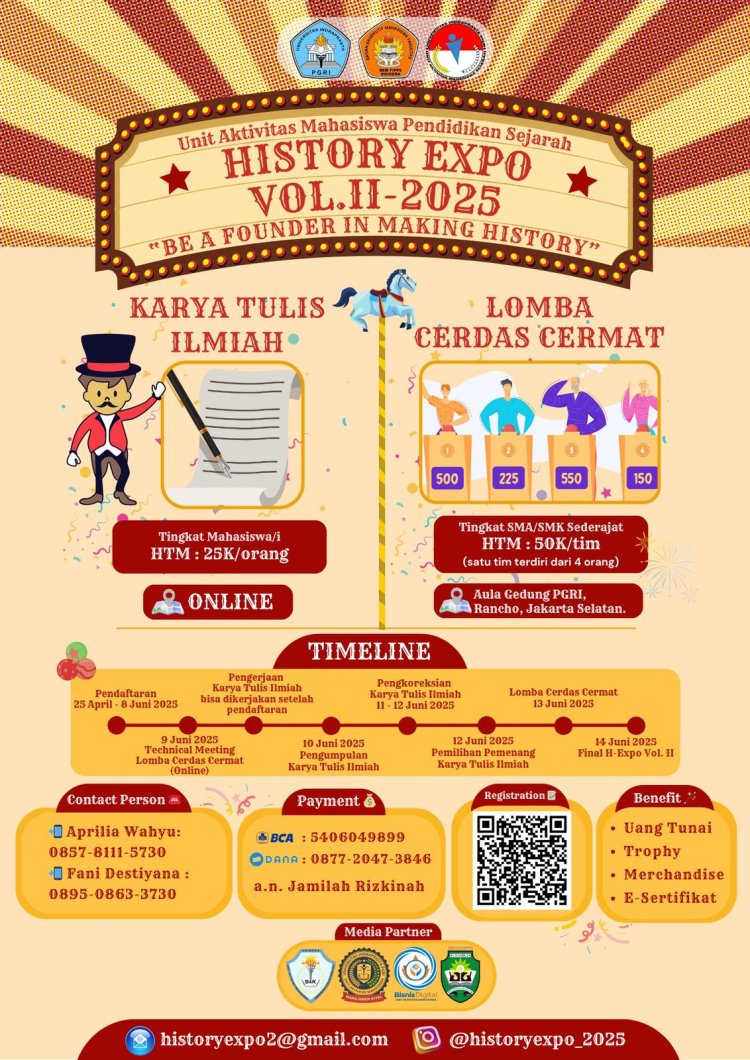 UNIT AKTIVITAS MAHASISWA PENDIDIKAN SEJARAH UNIVERSITAS INDRAPRASTA PGRI AKAN GELAR HISTORY EXPO VOL.II, MAHASISWA DAN SISWA SMA SEDERAJAT BISA MENDAFTAR